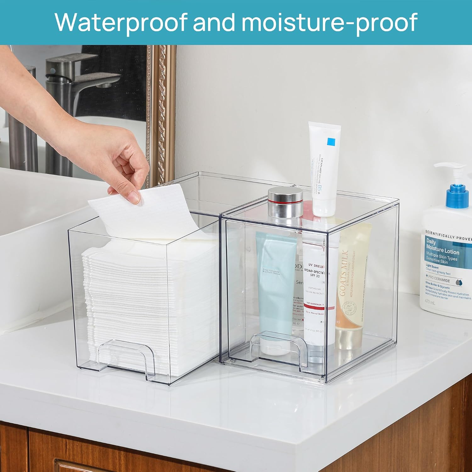 Vtopmart 2 Pack Small Clear Stackable Storage Drawers Organizer,11.2cm Tall | Acrylic Desk Organizer, Plastic Storage Boxes for Vanity, Bathroom, Kitchen Cabinets, Pantry, Offices, Under sink
