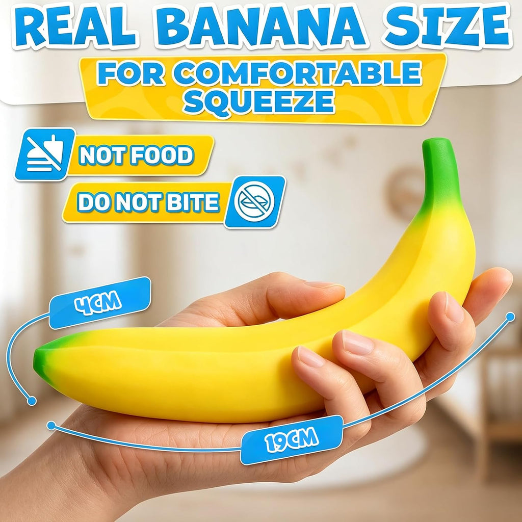 Banana Squishy Toy, Soft PU Foam Desk Accessory, Soft Squeeze Banana Stress Toy, Sensory Fidget Toy