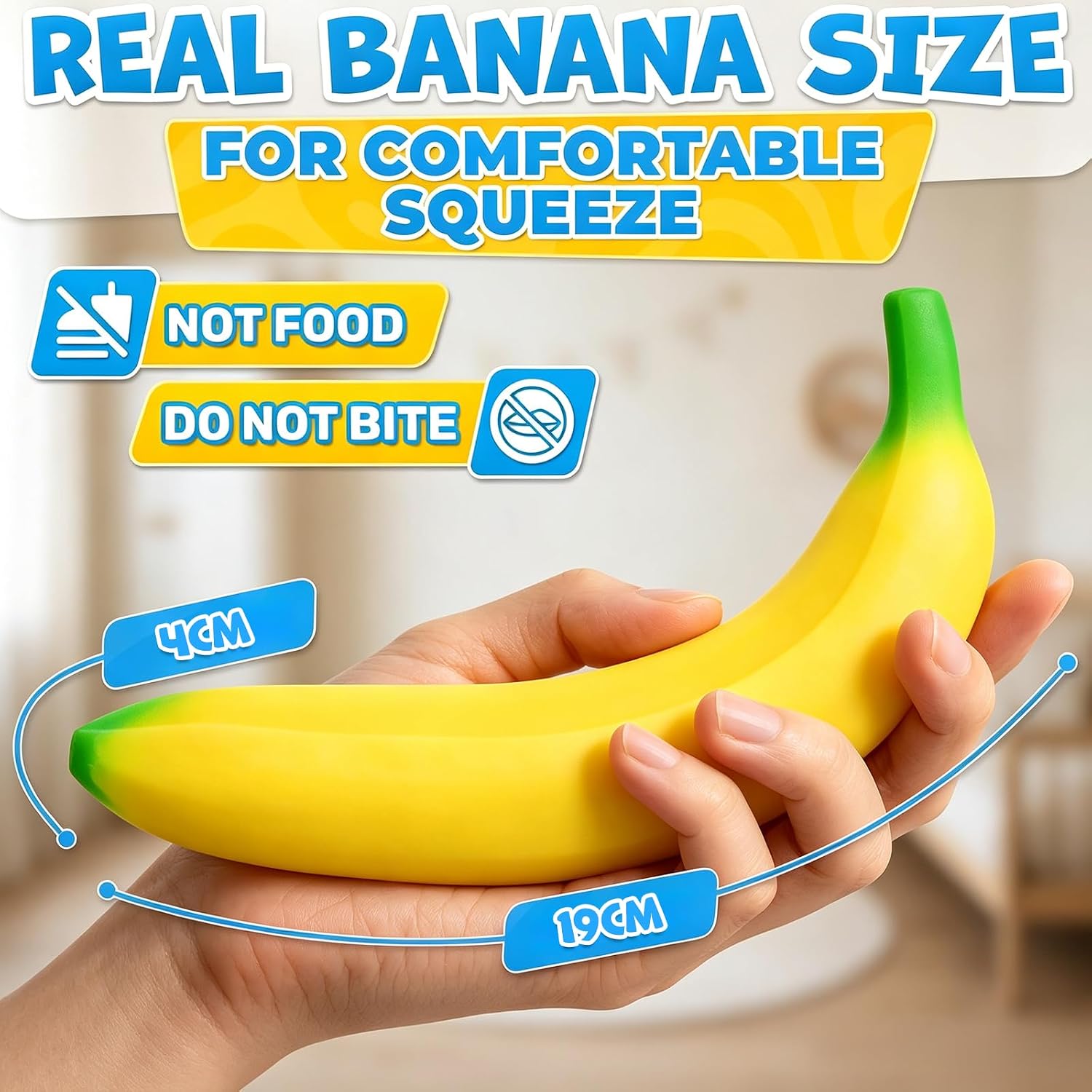 Banana Squishy Toy, Soft PU Foam Desk Accessory, Soft Squeeze Banana Stress Toy, Sensory Fidget Toy