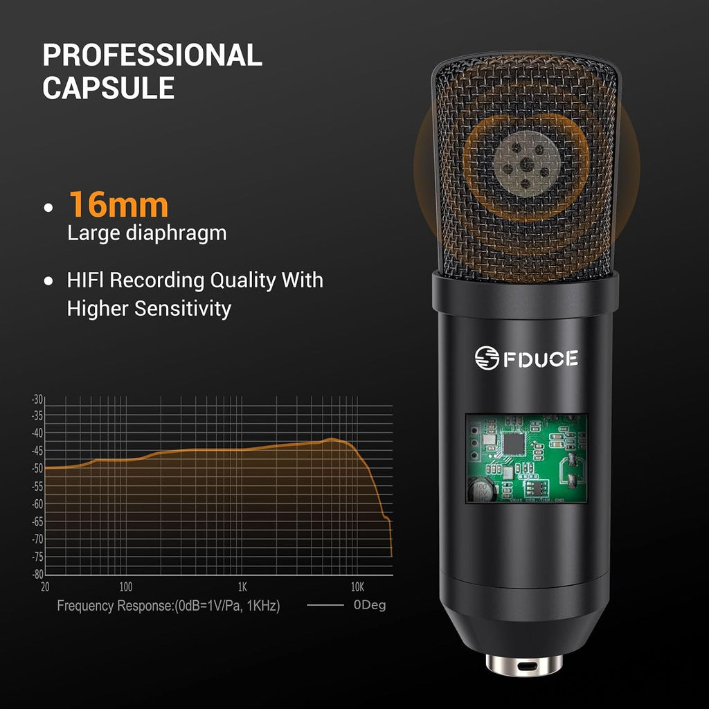 FDUCE Gaming USB Microphone for PC,RGB Condenser Computer Mic with Tripod Stand,Quick Mute,Gain Control,Cardioid Mic for Streaming, Podcast, Twitch, YouTube, PC, Computer, PS5, (M160)