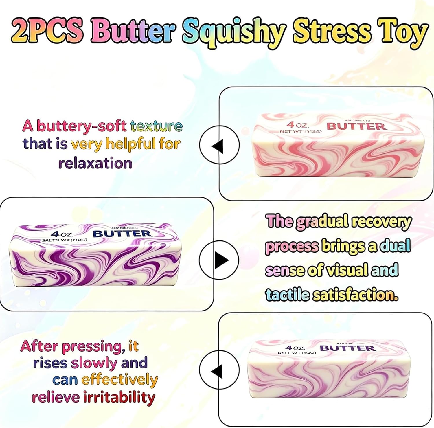 Butter Squishy, 2026 Newest Slow Rising Soft Squeeze Toy, Realistic Food Sensory Fidget Toy for Stress & Anxiety Relief, Desk Decor, Party Favors & Birthday Gifts, 2 Pack (Pink&Yellow)
