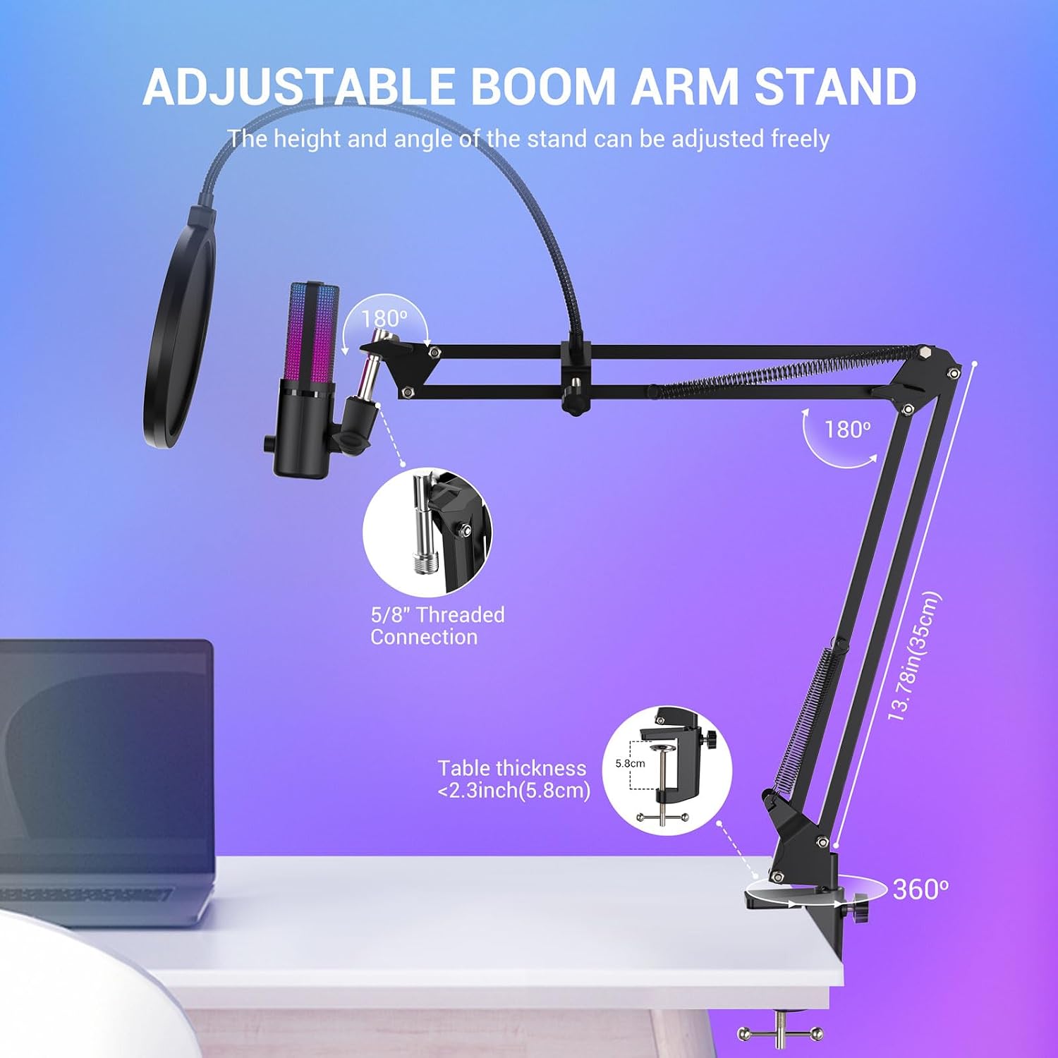 FDUCE Gaming USB Microphone for PC,RGB Condenser Computer Mic with Tripod Stand,Quick Mute,Gain Control,Cardioid Mic for Streaming, Podcast, Twitch, YouTube, PC, Computer, PS5, (M160)