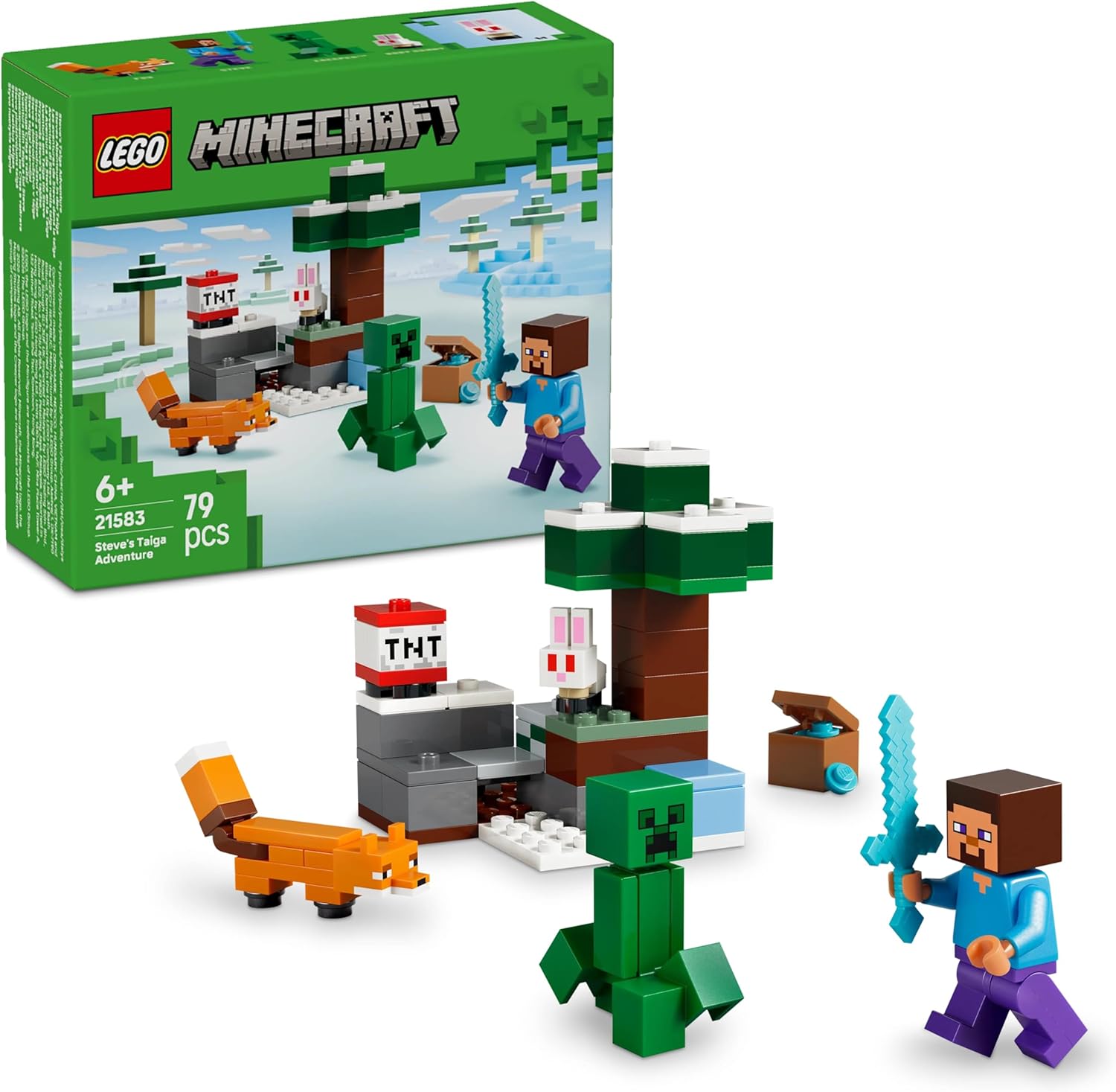 LEGO Minecraft Steve's Taiga Adventure 21583 | Building Toy, Steve Minifigure plus Creeper, Fox & Baby Bunny Figures, Gift for 6+ Year Old Boys & Girls, 79 Pieces