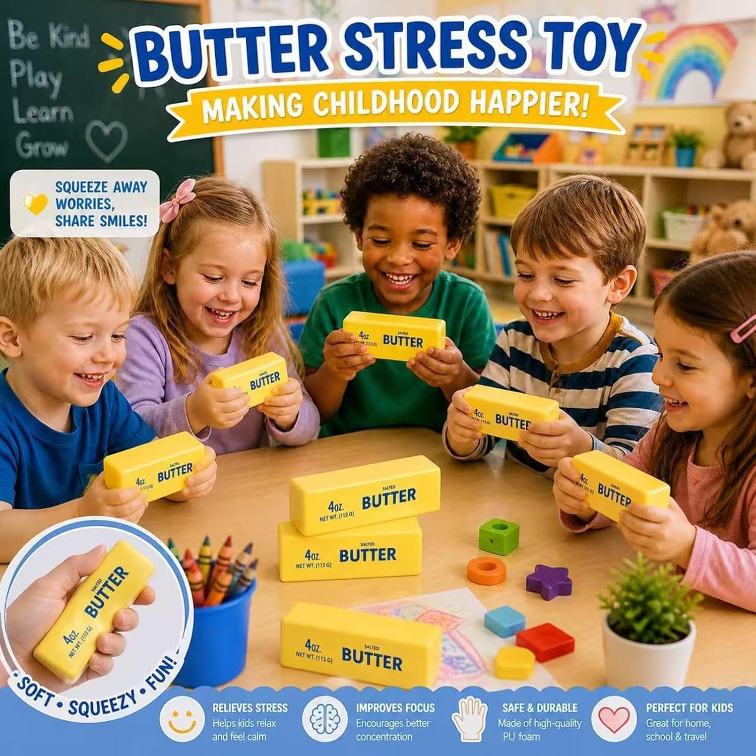 Butter Squishy, 2026 Newest Slow Rising Soft Squeeze Toy, Realistic Food Sensory Fidget Toy for Stress & Anxiety Relief, Desk Decor, Party Favors & Birthday Gifts, 2 Pack (Pink&Yellow)
