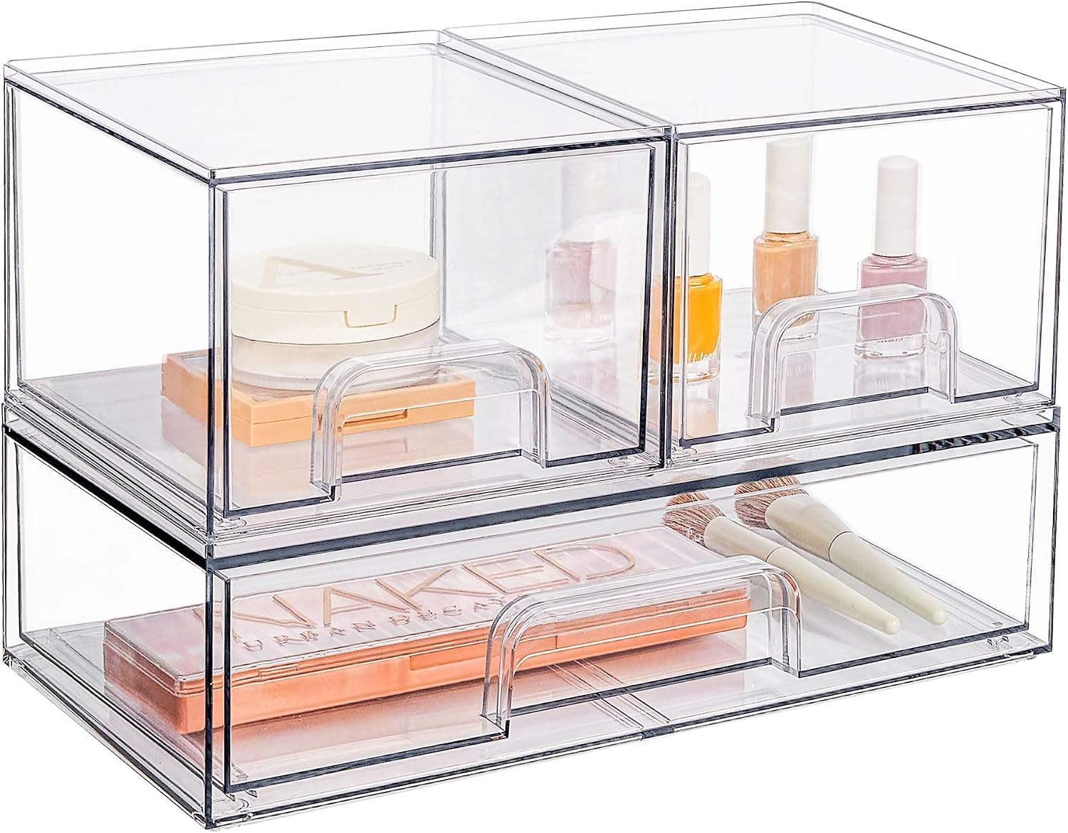 Vtopmart 2 Pack Small Clear Stackable Storage Drawers Organizer,11.2cm Tall | Acrylic Desk Organizer, Plastic Storage Boxes for Vanity, Bathroom, Kitchen Cabinets, Pantry, Offices, Under sink