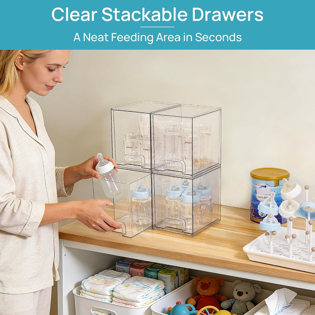 Vtopmart 2 Pack Small Clear Stackable Storage Drawers Organizer,11.2cm Tall | Acrylic Desk Organizer, Plastic Storage Boxes for Vanity, Bathroom, Kitchen Cabinets, Pantry, Offices, Under sink