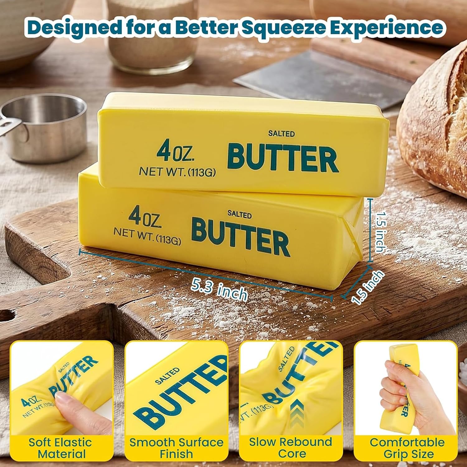 Butter Squishy, 2026 Newest Slow Rising Soft Squeeze Toy, Realistic Food Sensory Fidget Toy for Stress & Anxiety Relief, Desk Decor, Party Favors & Birthday Gifts, 2 Pack (Pink&Yellow)