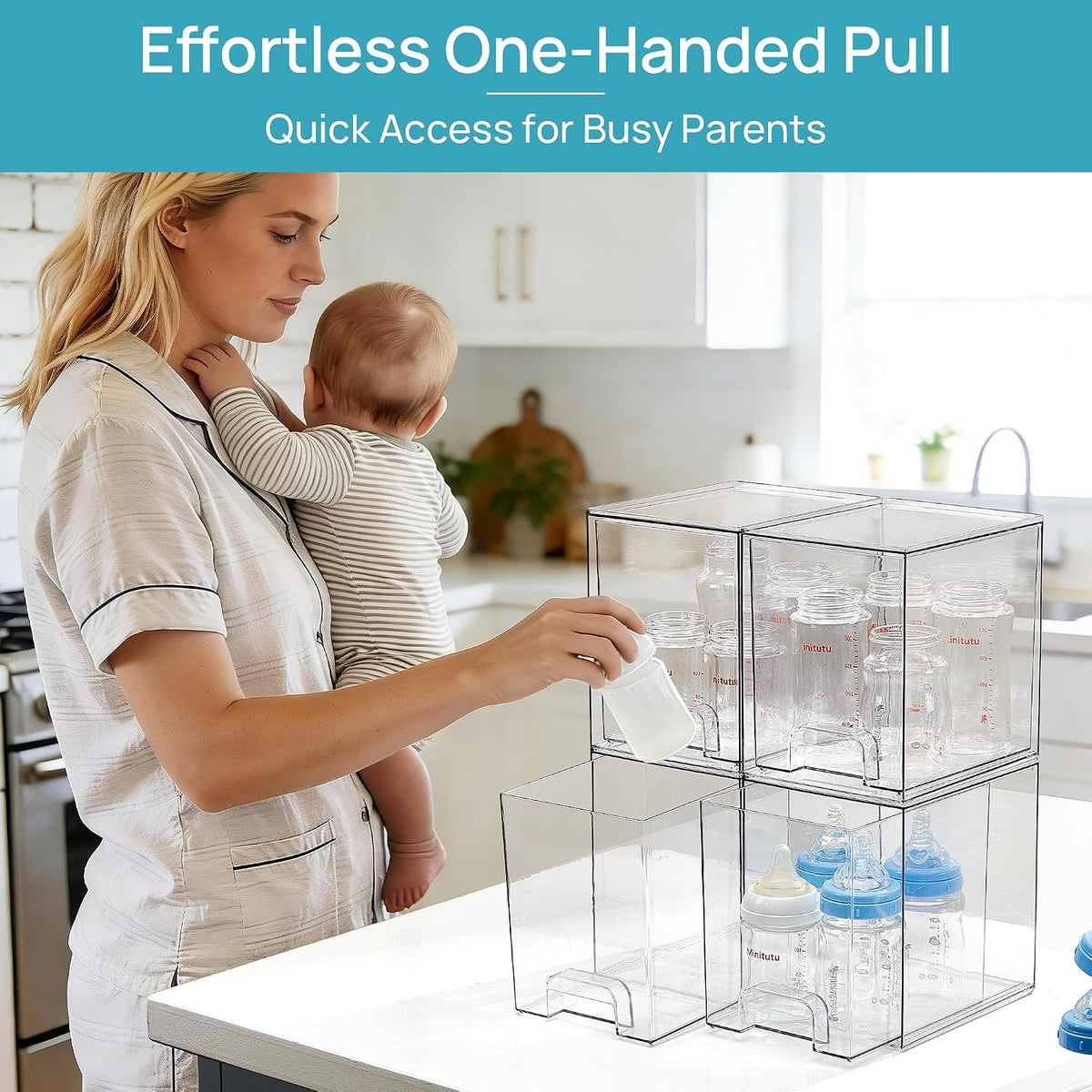 Vtopmart 2 Pack Small Clear Stackable Storage Drawers Organizer,11.2cm Tall | Acrylic Desk Organizer, Plastic Storage Boxes for Vanity, Bathroom, Kitchen Cabinets, Pantry, Offices, Under sink