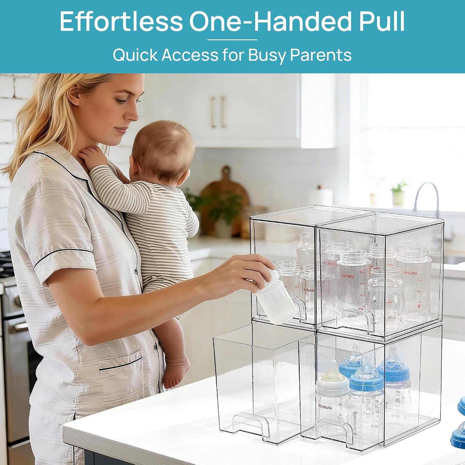Vtopmart 2 Pack Small Clear Stackable Storage Drawers Organizer,11.2cm Tall | Acrylic Desk Organizer, Plastic Storage Boxes for Vanity, Bathroom, Kitchen Cabinets, Pantry, Offices, Under sink