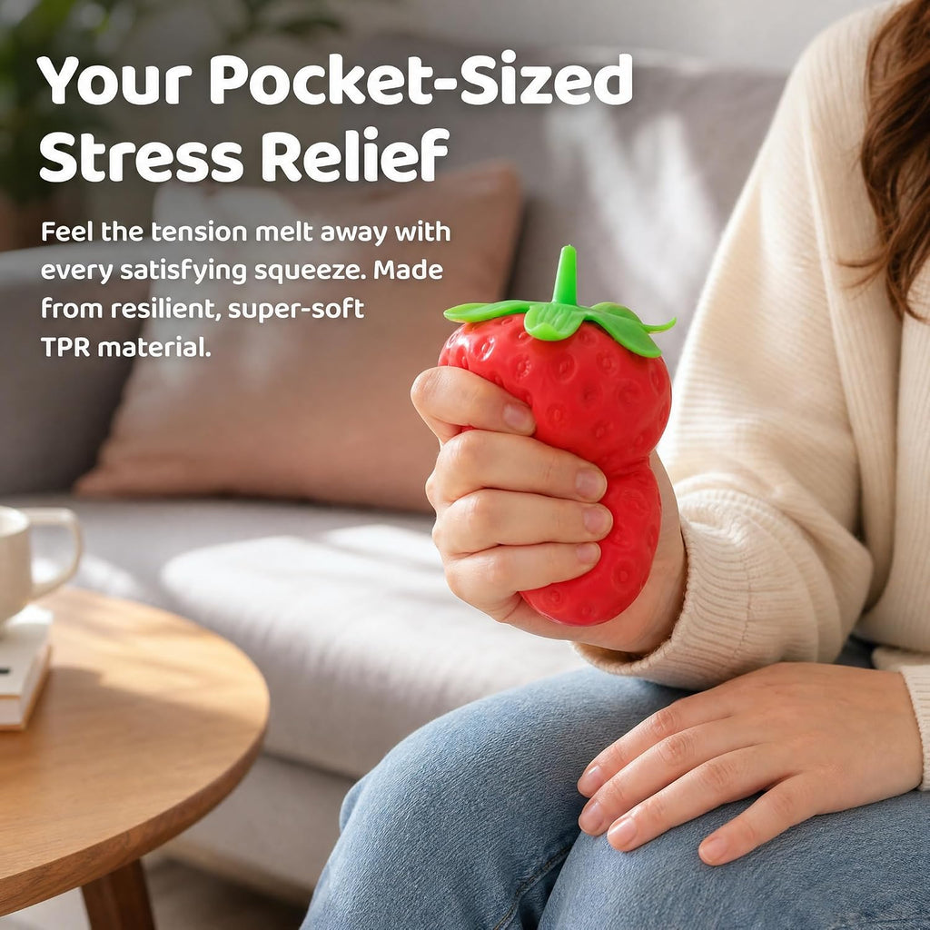 Realistic Strawberry Squeezable Toy, Slow Rise Fruit Ball for Adults, Party Favor Stress Relief & Pressure Release Toy