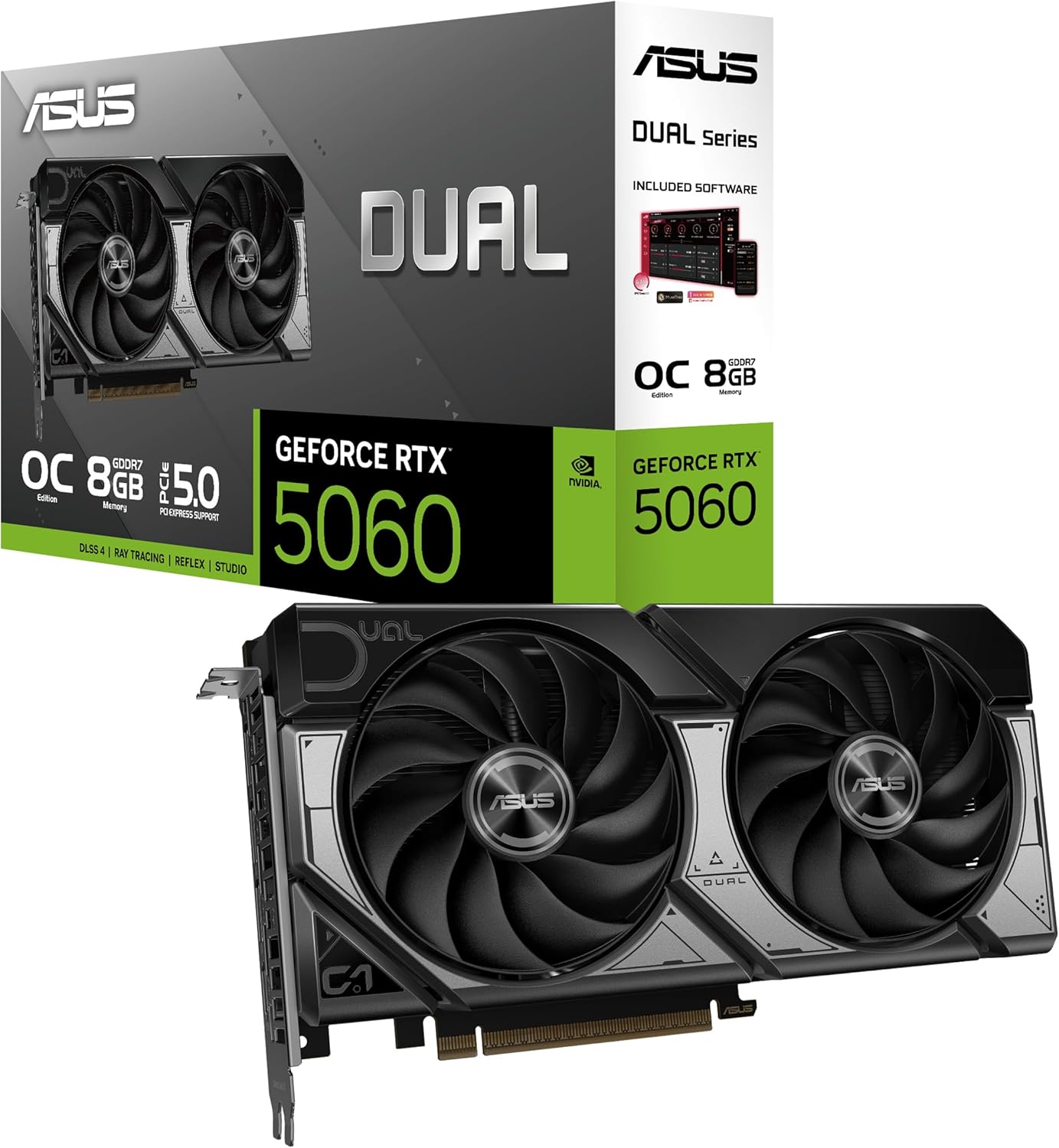 ASUS DUAL RTX5060 O8G NVIDIA GEFORCE RTX 5060 8GB GDDR7 128bit OC HDMI 3xDP DLSS3 SCREEN CARD