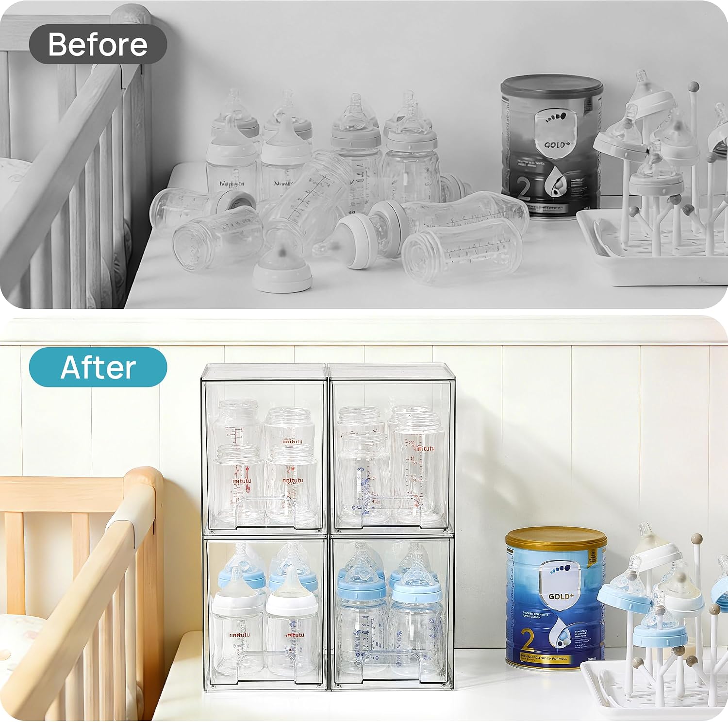 Vtopmart 2 Pack Small Clear Stackable Storage Drawers Organizer,11.2cm Tall | Acrylic Desk Organizer, Plastic Storage Boxes for Vanity, Bathroom, Kitchen Cabinets, Pantry, Offices, Under sink