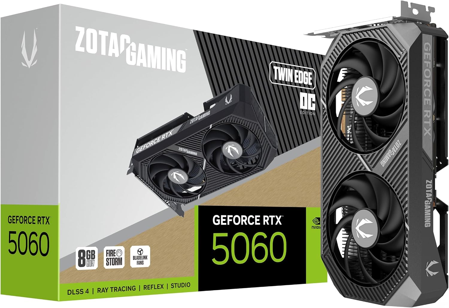 ZOTAC Gaming GeForce RTX 5060 Twin Edge OC DLSS 4 8GB GDDR7 128-bit 28 Gbps PCIE 5.0 Gaming Graphics Card, SFF-Ready Compact Card, ZT-B50600H-10M