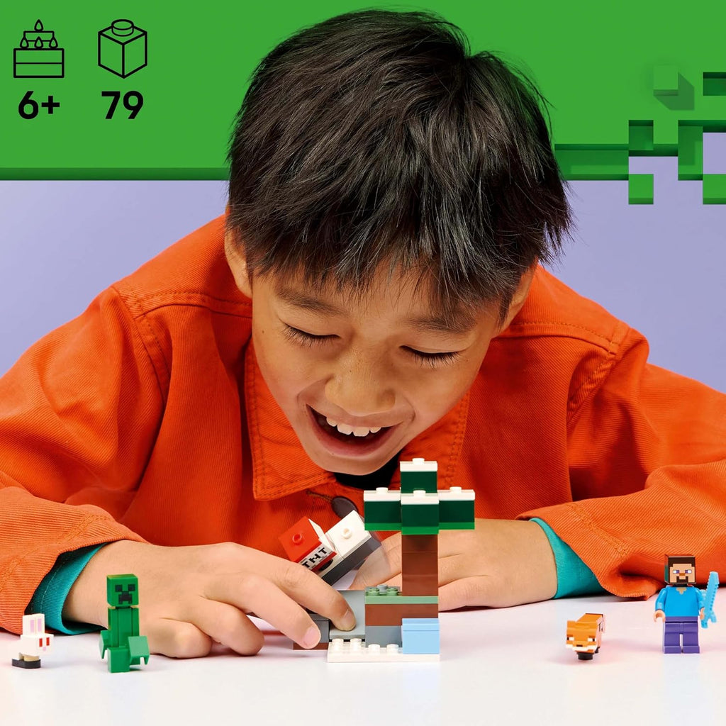LEGO Minecraft Steve's Taiga Adventure 21583 | Building Toy, Steve Minifigure plus Creeper, Fox & Baby Bunny Figures, Gift for 6+ Year Old Boys & Girls, 79 Pieces