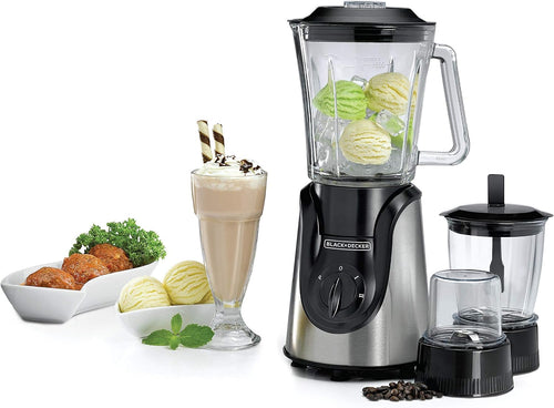 BLACK+DECKER Blender with Grinder Mills, 400W, 1.5L Jar, 2x 300ml Grinding Mills, Stainless Steel Blades, 2-Speed with Pulse Control, Perfect for Smoothies, Coffee, Herbs, and Spices, Black - BX440-B5